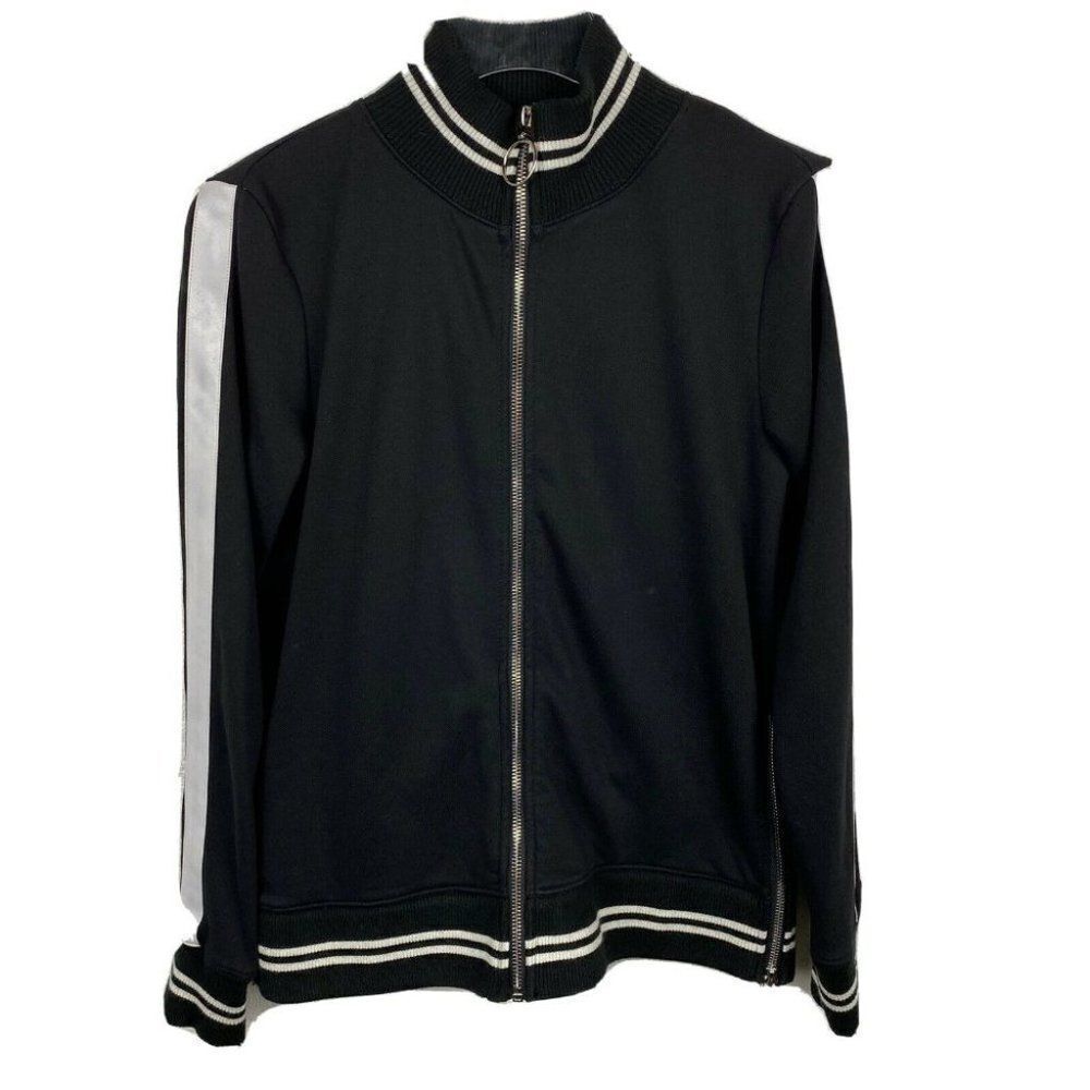 Pam & Gela Jacket XS Womens Black White Striped Full Zip Front Track Pockets